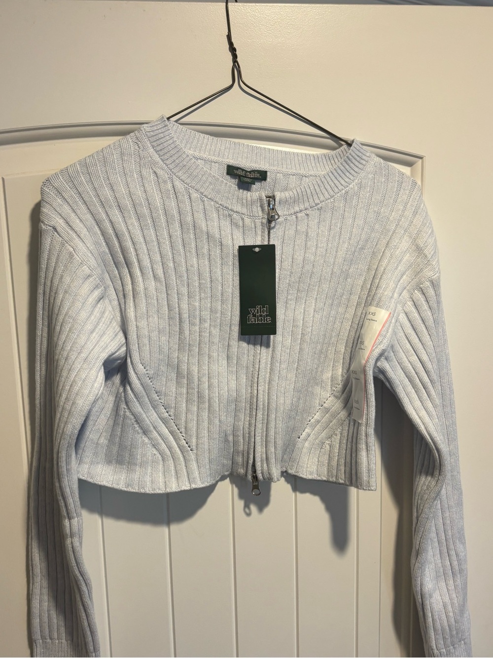 wild fable Pale Blue Ribbed Zip-Up Cropped Sweater